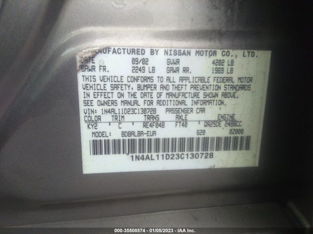 2003 NISSAN ALTIMA S VIN: 1N4AL11D23C130728