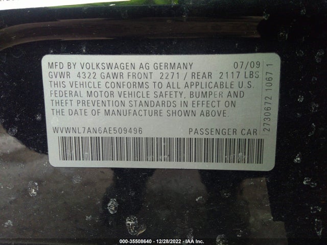 WVWNL7AN6AE509496 Volkswagen CC
