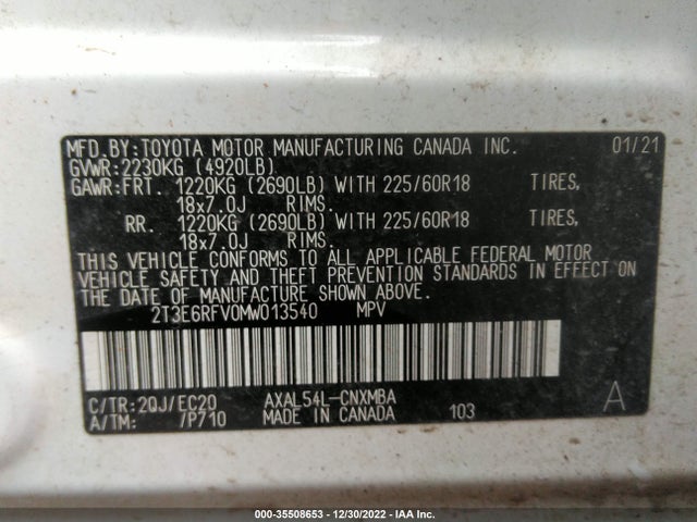 2021 Toyota RAV4, VIN: 2T3E6RFV0MW013540