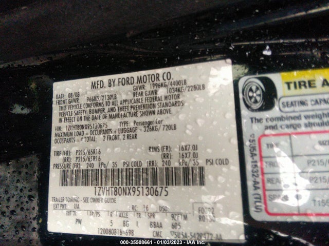 2009 FORD MUSTANG VIN: 1ZVHT80NX95130675