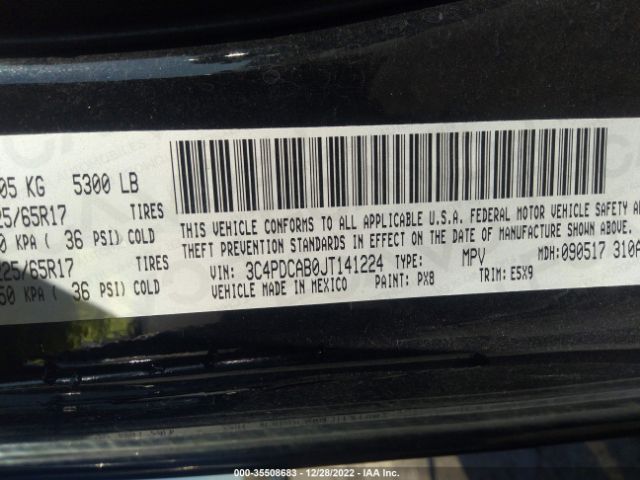 3C4PDCAB0JT141224 Dodge JOURNEY SE