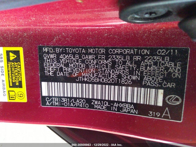 Lexus CT 200H 2011 JTHKD5BH0B2011826 Image 10