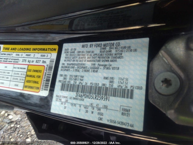 2020 Ford Fusion, VIN: 3FA6P0HD5LR259591