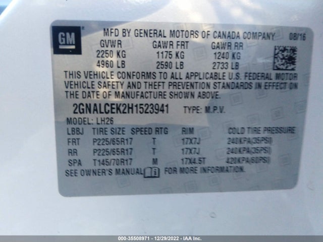 Chevrolet EQUINOX LT 2017 2GNALCEK2H1523941 Image 9