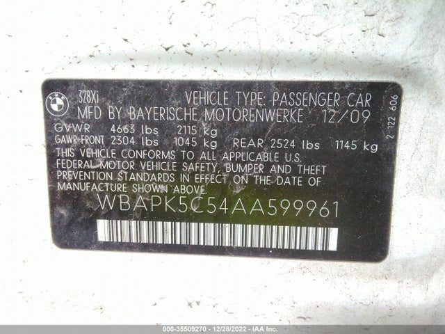 2010 BMW 3 SERIES 328I XDRIVE VIN: WBAPK5C54AA599961