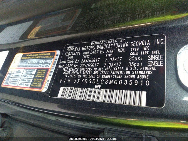 2021 Kia Sorento, VIN: 5XYRGDLC3MG035910
