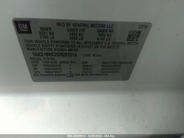 1GKS1BKC2GR287019 GMC YUKON SLT