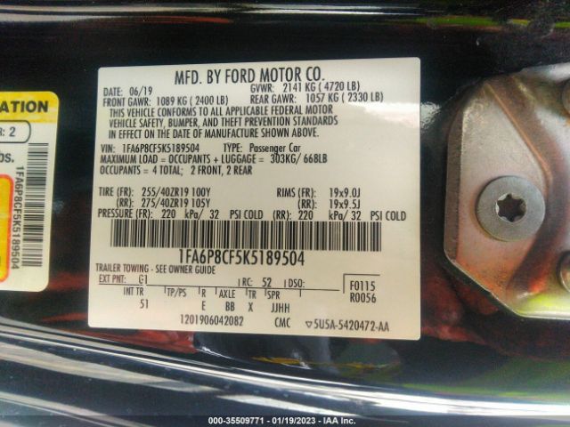 1FA6P8CF5K5189504 Ford MUSTANG GT