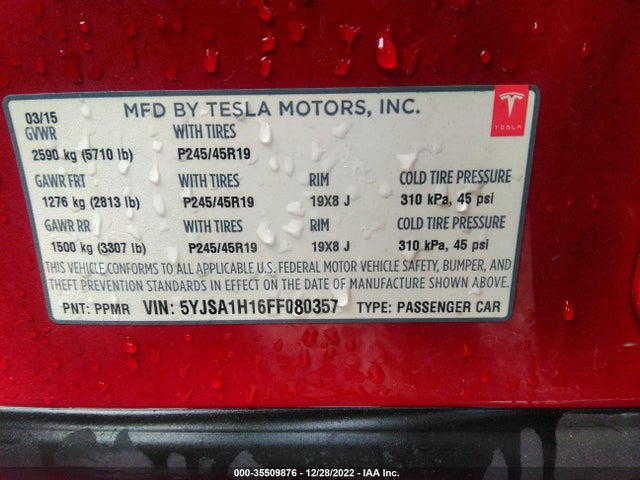 Tesla MODEL S 2015 5YJSA1H16FF080357 Image 9