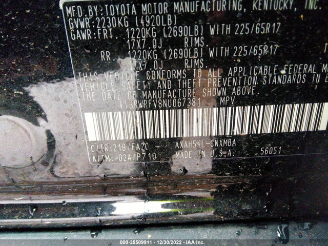 2022 Toyota RAV4, VIN: 4T3RWRFV8NU067381