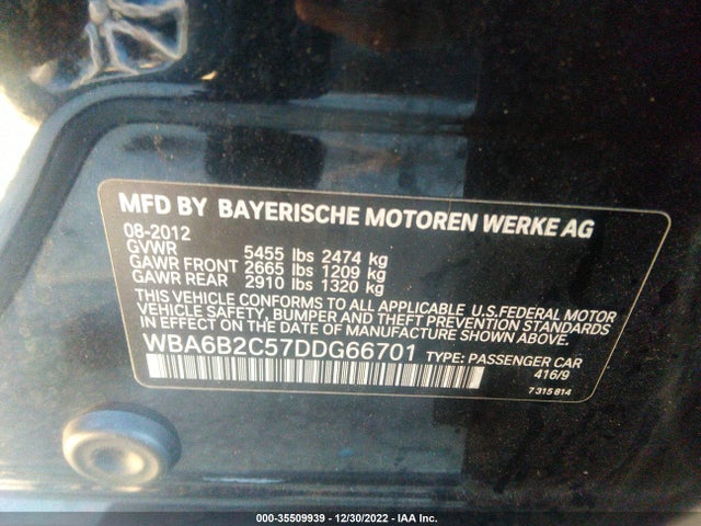 BMW 6 Series 650i 2013 WBA6B2C57DDG66701 Image 9