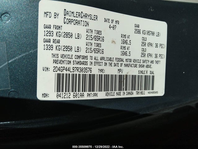 Dodge Grand Caravan Sxt 2007 2D4GP44L97R303576 Image 10