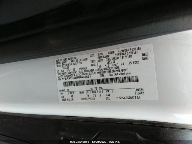 2019 Ford Transit, VIN: 1FBAX2CM7KKA36631