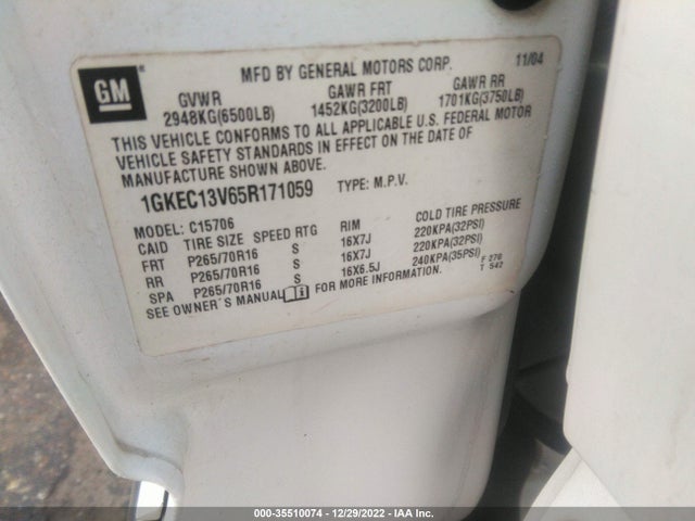 2005 GMC YUKON SLE VIN: 1GKEC13V65R171059