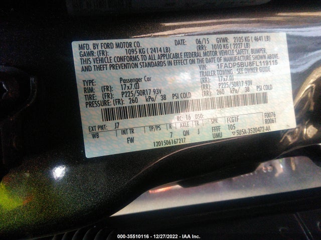 2015 FORD C-MAX HYBRID SEL VIN: 1FADP5BU8FL119115