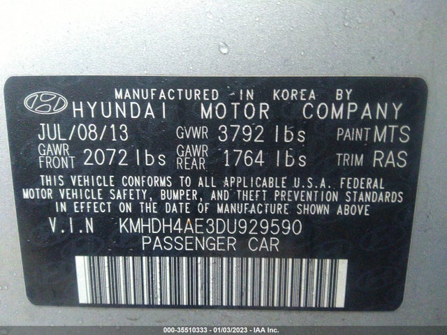 Hyundai Elantra Gls Pzev 2013 KMHDH4AE3DU929590 Image 11