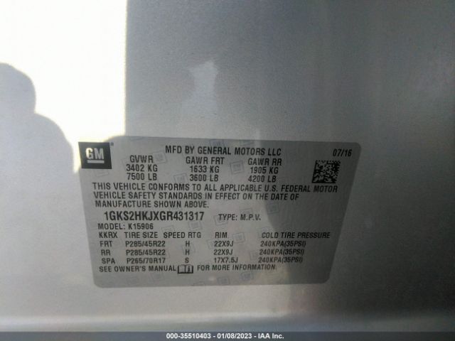 1GKS2HKJXGR431317 GMC YUKON XL DENALI