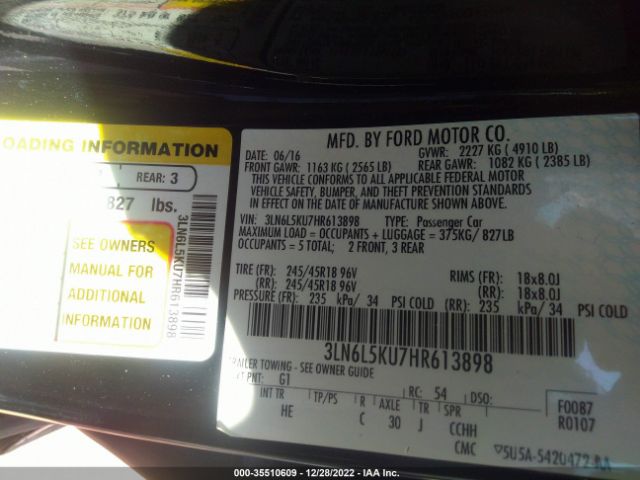 3LN6L5KU7HR613898 Lincoln Mkz Hybrid Premiere