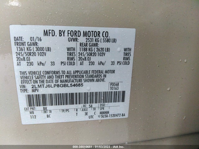 Lincoln Mkx Reserve 2016 2LMTJ6LP8GBL54685 Image 10
