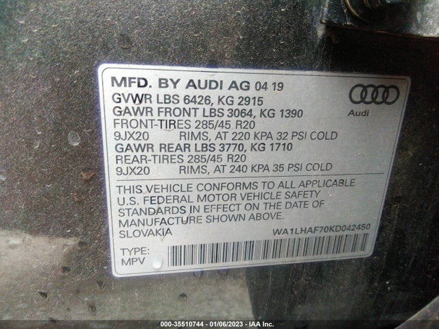 2019 Audi Q7, VIN: WA1LHAF70KD042450