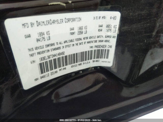 Dodge Stratus Se 2004 1B3EL36T34N148492 Image 10