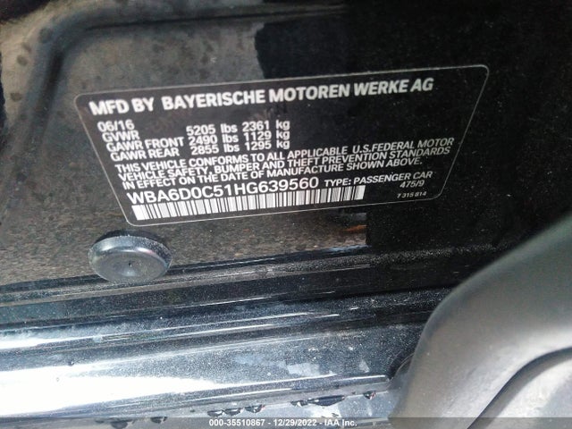 BMW 6 Series 640i 2017 WBA6D0C51HG639560 Image 9