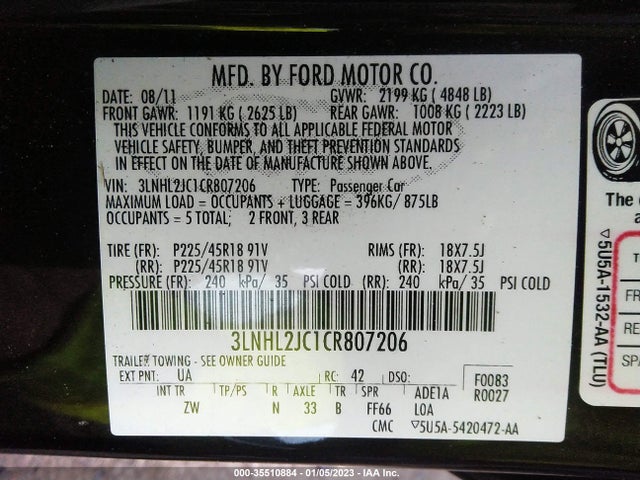 Lincoln MKZ 2012 3LNHL2JC1CR807206 Image 10