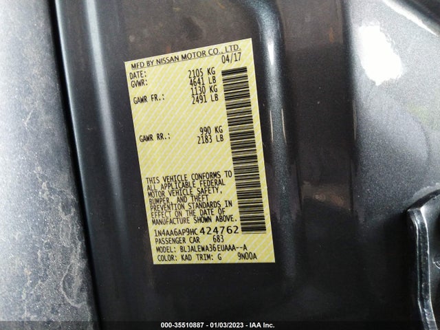 Nissan MAXIMA SL 2017 1N4AA6AP9HC424762 Image 10