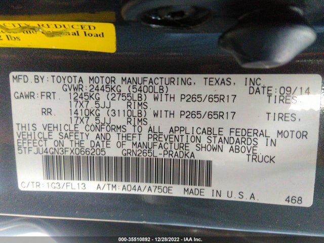 2015 Toyota Tacoma, VIN: 5TFJU4GN3FX066205