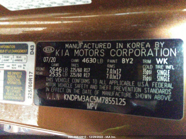2021 KIA SPORTAGE LX VIN: KNDPM3AC5M7855125