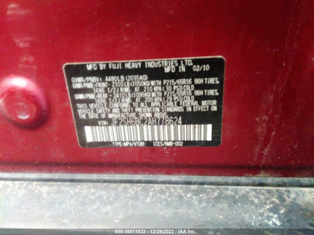 Subaru Forester 2.5x 2010 JF2SH6BC2AH778624 Image 10