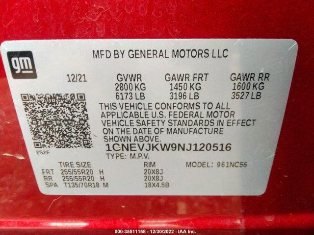 Chevrolet Traverse Rs 2022 1GNEVJKW9NJ120516 Image 10