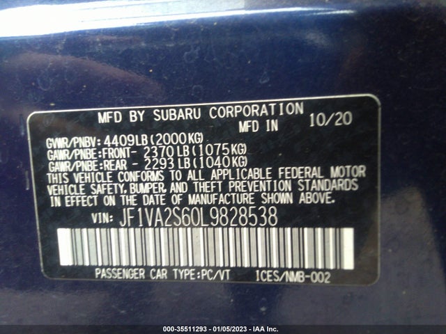 2020 Subaru WRX, VIN: JF1VA2S60L9828538