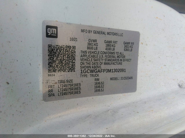 2021 Chevrolet Express, VIN: 1GCWGAFP3M1302091