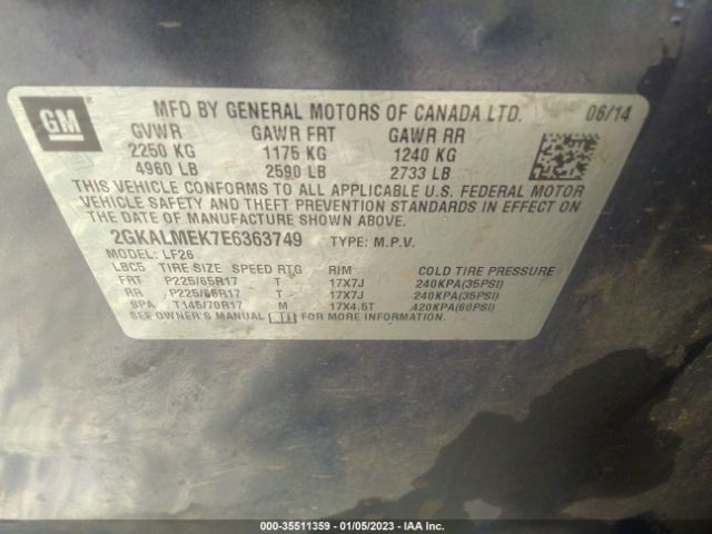 2GKALMEK7E6363749 GMC Terrain Sle