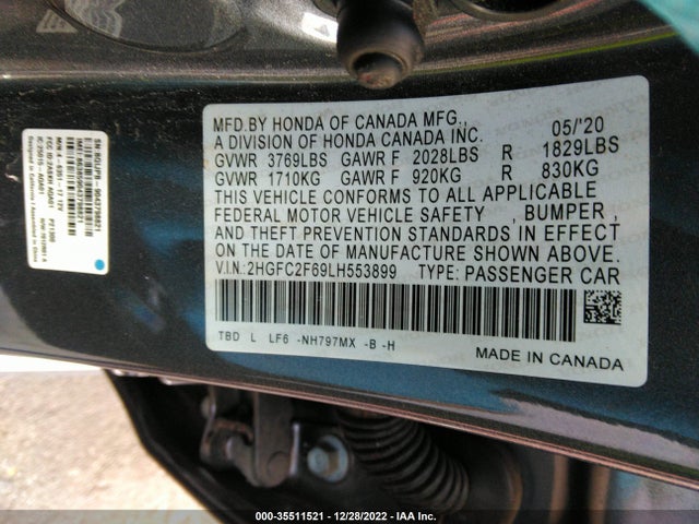 2020 HONDA CIVIC SEDAN LX VIN: 2HGFC2F69LH553899