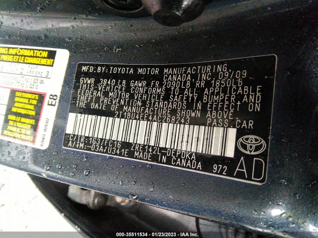 2010 TOYOTA COROLLA VIN: 2T1BU4EE4AC268243
