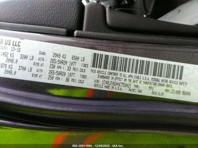 1C4RJFAGXHC753421 Jeep Grand Cherokee Altitude