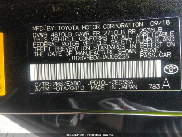 2018 Toyota Mirai, VIN: JTDBVRBD6JA005228