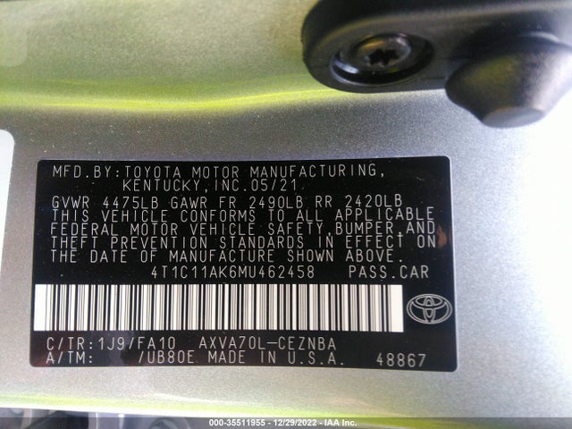 2021 Toyota Camry, VIN: 4T1C11AK6MU462458