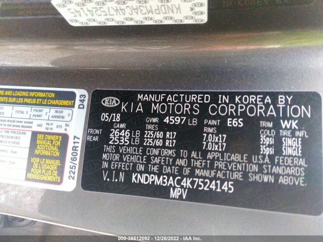 2019 KIA SPORTAGE LX VIN: KNDPM3AC4K7524145