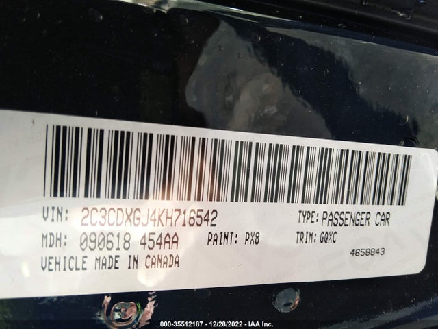 2019 DODGE CHARGER SCAT PACK VIN: 2C3CDXGJ4KH716542