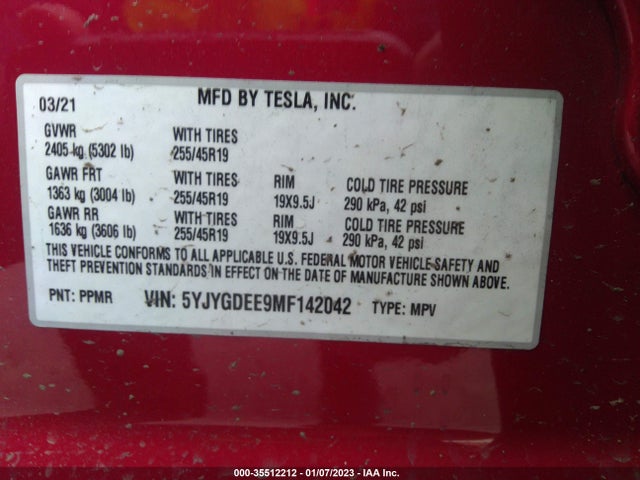 Tesla Model Y 2021 5YJYGDEE9MF142042 Image 9