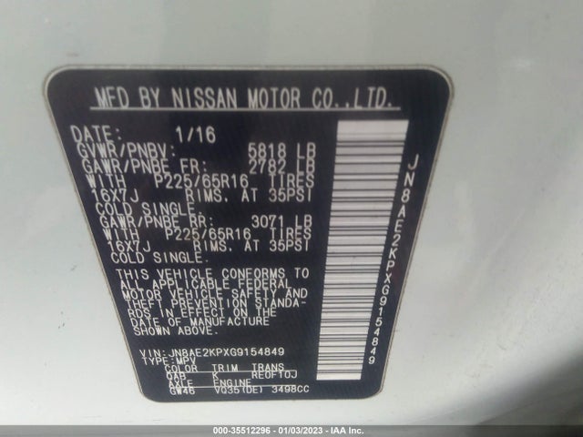 2016 Nissan Quest, VIN: JN8AE2KPXG9154849