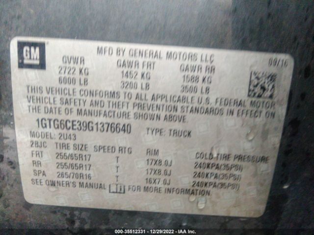 1GTG6CE39G1376640 GMC Canyon 4wd Sle