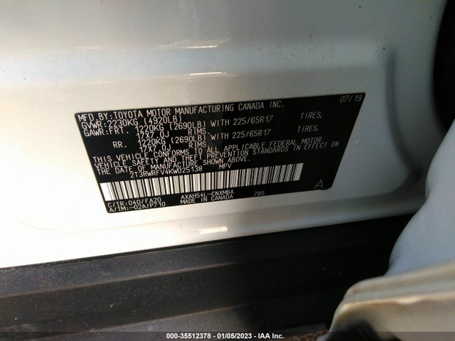 2019 Toyota RAV4, VIN: 2T3RWRFV4KW025138