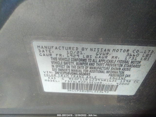 2021 Nissan Kicks, VIN: 3N1CP5BV0ML553693