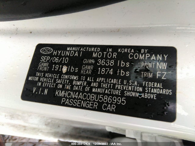 2011 HYUNDAI ACCENT GLS VIN: KMHCN4AC0BU586995