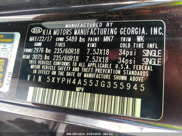 2018 Kia Sorento, VIN: 5XYPH4A55JG355945