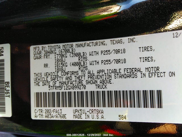 2016 Toyota Tundra, VIN: 5TFRM5F12GX099270